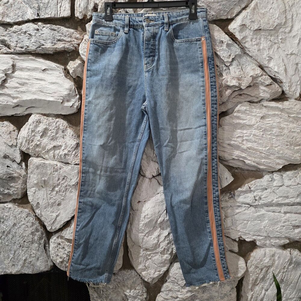 River Island Jeans Size 10 Frayed Hem Wide Leg Striped Leg Jeans Women's